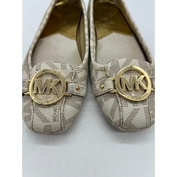 Michael Kors Women's MK Loafers Size 8.5 Cream Black Gold Slip On - Picture 2 of 9